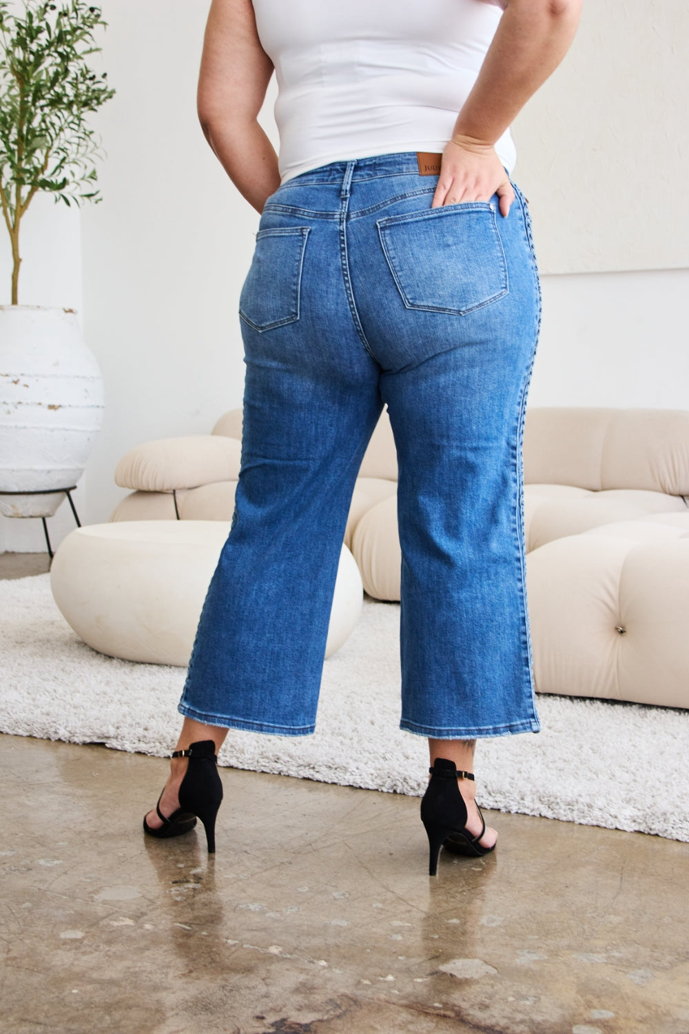 Judy Blue Full Size Braid Side Detail Wide Leg Jeans