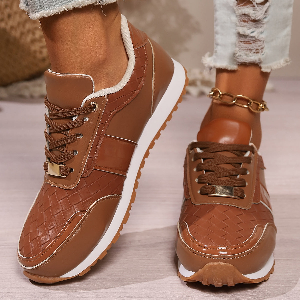 Lace-Up PU Leather Sneakers