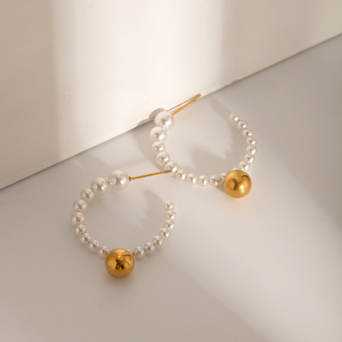 Stainless Steel Synthetic Pearl C-Hoop Earrings